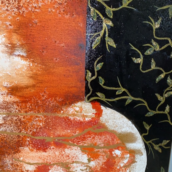 Unframed Original Mixed Media Art w Black Edges Abstract w Gold Leaf Vines - Picture 3 of 6